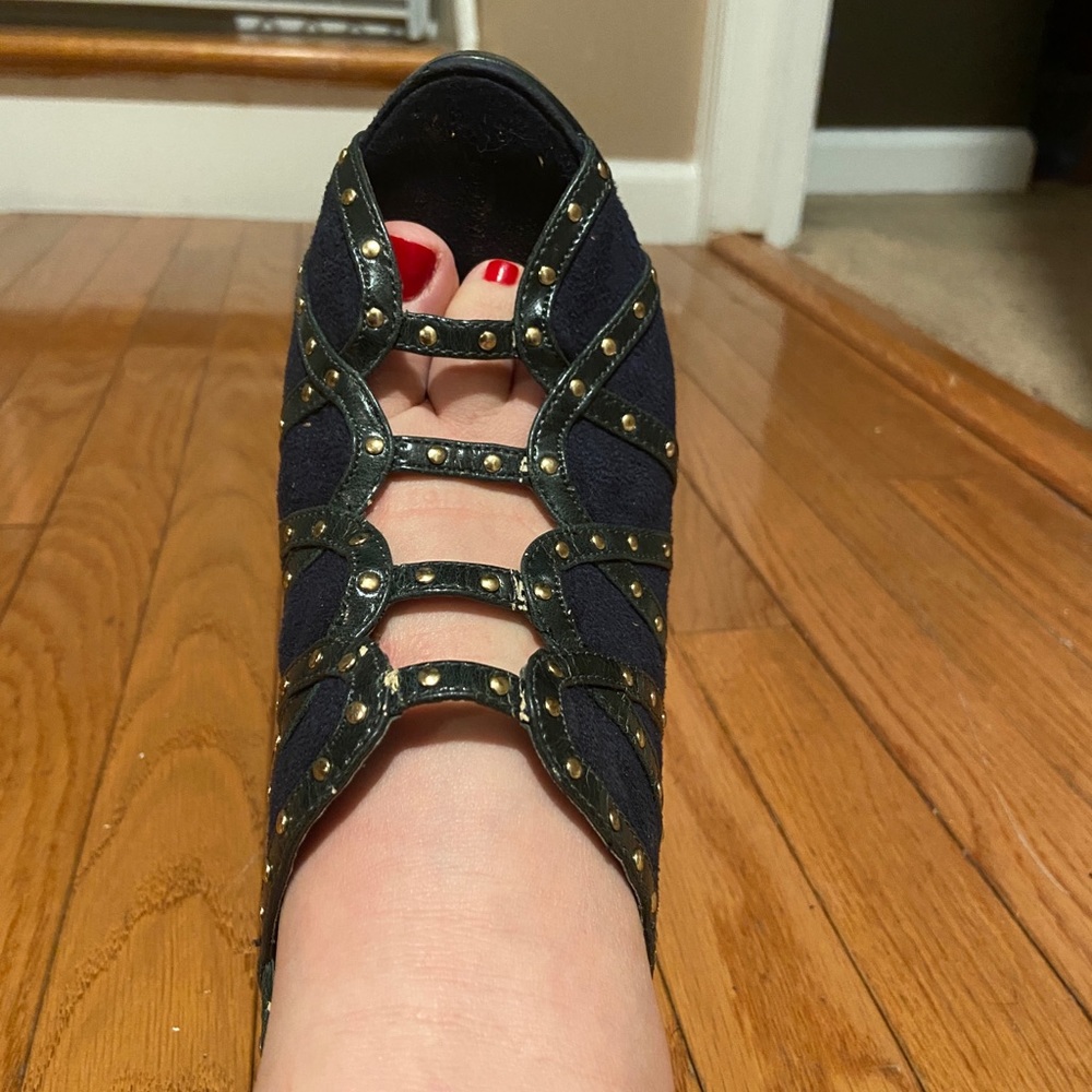 Navy and hunter studded heels